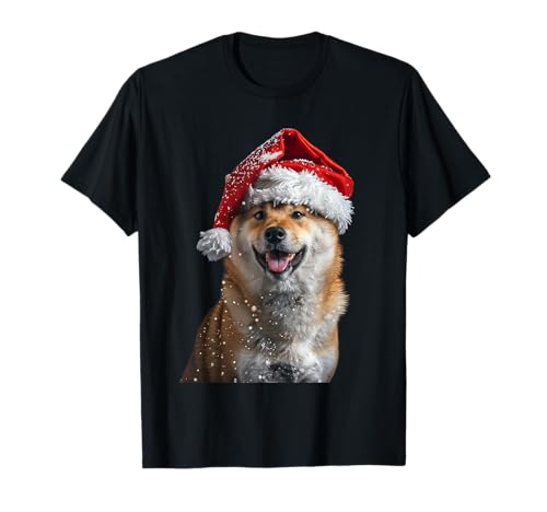 Christmas Dog Outfit Shiba Inu Weihnachten T-Shirt Schwarz Unisex Erwachsene Klein EU Kurzarm Pull-On 1 Count