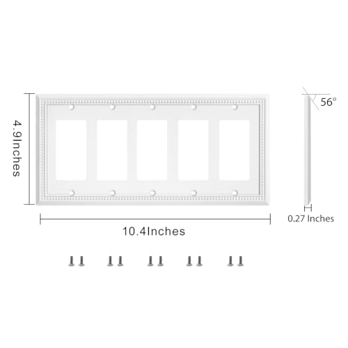 Image of Henne Bery Sunken Pearls Heavy Duty Decorative Wall Plate Switch Plate Outlet Cover (5-Gang Decorator, White)