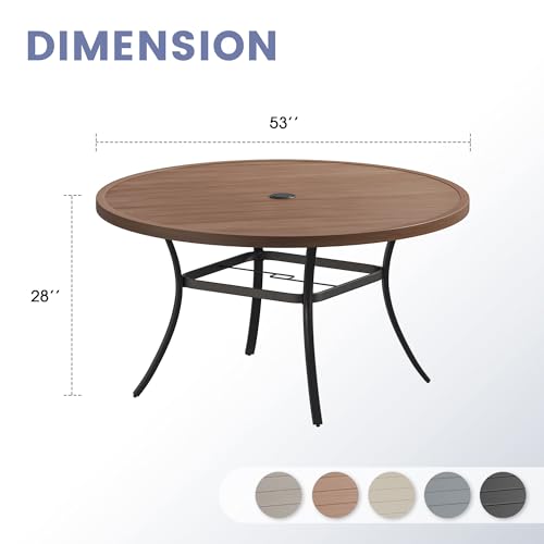 Image of VICLLAX 50 inch Round Patio Table, Outdoor Dining Table for 6 with Umbrella Hole for Garden Lawn Deck Backyard, Walnut