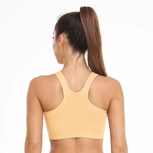Women's Zip Front Sports Bra - Wireless Medium Support Yoga Bra with Removable Pads2