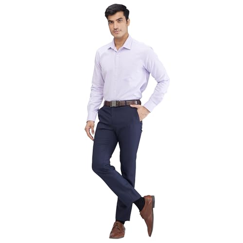 Image of Raymond Men's Slim Fit Structure Pattern Polyester Blend Pleated Formal Trouser