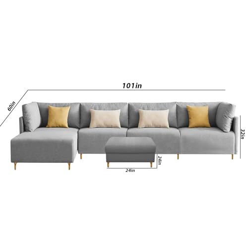 Image of Carina LHS 6 Seater L Shape Sofa Set with Center Table for Living Room (Grey Fabric) Premium Fabric Sofa