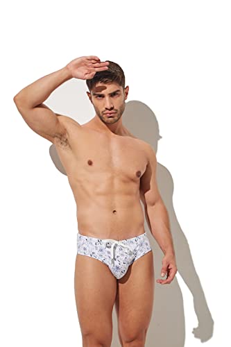 Mens Removable Pad Quick Dry Print Swim Briefs Adjustable Drawstring Surfing Short4