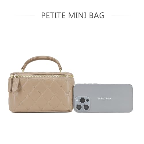 Image of M-ioi-M Small Genuine Leather Purse Quilted Crossbody Bag for Women, Mini Top-Handle Shoulder Handbag w /Gold Chain Strap