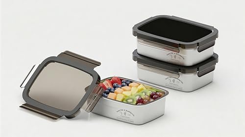 Image of Stainless Steel Fridge Storage Box Set - Food Grade, Leakproof Kitchen Organizer, Freshness Locking, Microwavable & Freezer Safe - Silver with Lid (1000 ML - 3 Pcs)