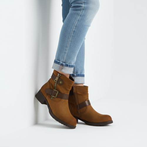 Image of Dunes Max Motorcycle Womens Ankle Boots - Comfortable Booties for Women with Zipper & Buckle, Combat Boots Style, Memory Foam, Wide Width Options