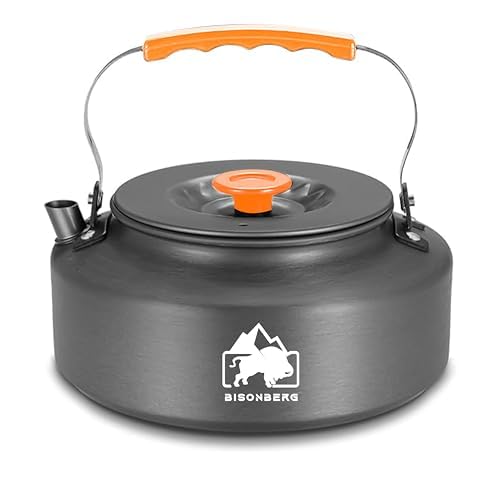 BISONBERG 1.6 L Portable Water Kettle Water Pot | Teapot Coffee | Tea Kettle Outdoor Camping Hiking Picnic Pot - Aluminum Alloy (Orange)