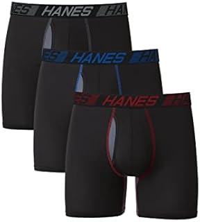 Hanes Total Support Pouch Men's Pack, Anti-Chafing, Moisture-Wicking Underwear with Cooling (Trunks Available), Boxer Brief-Black, Medium