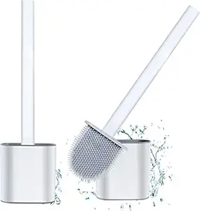 PAGHADI Silicon Toilet Brush with Slim Holder/Flex Toilet Brush Anti-drip Set Toilet Bowl Cleaner Brush/No-Slip Long Handle Soft Silicone Toilet Brush,(Pack of 1)
