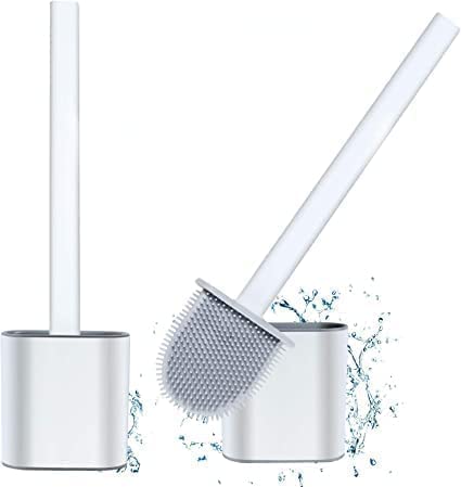 PAGHADI Silicon Toilet Brush with Slim Holder/Flex Toilet Brush Anti-drip Set Toilet Bowl Cleaner Brush/No-Slip Long Handle Soft Silicone Toilet Brush,(Pack of 1)
