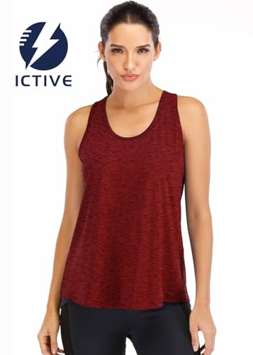 Image of ICTIVE Workout Tops for Women Loose Fit Racerback Mesh Backless Muscle Tank Running Shirts