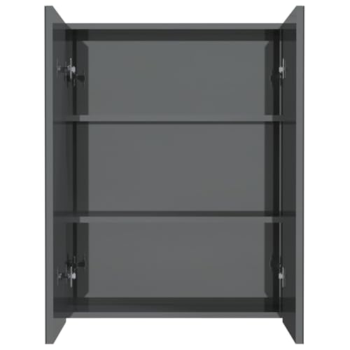ATOMSTACK MAKER Armoire de salle de bain avec miroir 60 x 15 x 75 cm, gris brillant, MDF + verre de sécurité, 2 portes et 3 compartiments, charge maximale de...
