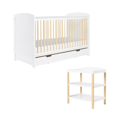 Ickle Bubba Coleby Classic Cot Bed, Under Drawer and Open Changer - Scandi White