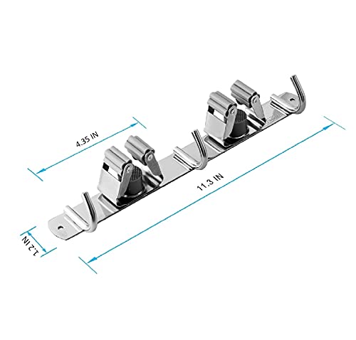Nuulyycyi Broom and Mop Holder Wall Mounted, Broom Hanger Storage Rack, Stainless Steel Mop Hanger, Dustpan Holders with 2 Racks and 3 Hooks, Heavy Duty utility hooks for hanging brooms and mops