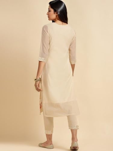Image of rangita Off White Chanderi Embroidered Straight Kurta with Pant | Kurta Set for Women