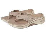 SKECHERS Women's Arch Fit 2.0 3-Pt Rhinestone Sandal Flip-Flop, Taupe, 8
