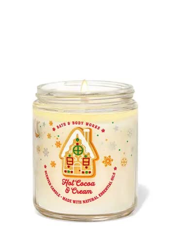 Bath & Body Works, White Barn 1-Wick Candle w/Essential Oils - 7 oz - 2021 Christmas & Winter Scents! (Hot Cocoa & Cream)