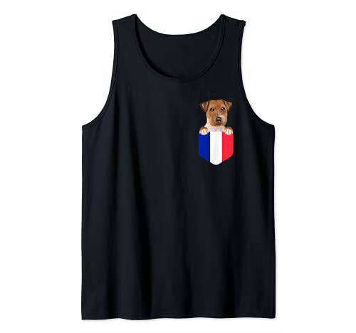 France Flag Russell Terrier Dog In Pocket Tank Top, Black
