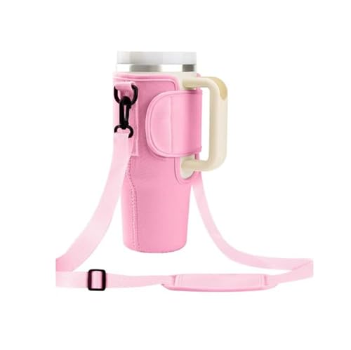 ZIBUYU® Water Bottle Carrier Bag, Pink Cup Holder with Strap Tumbler Cup Bag Accessories, Fits Most Tumblers & Bottles, Hands-Free Convenience for Daily Use, Outdoor, Gym, and Travel(No Cup)
