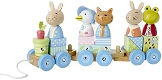 Peter Rabbit Wooden Train Pull Along Toy - Push and Pull Stacking Toys, 1 Year Olds, Toddler - Puzzle Shapes, Early Development Activity Toys - Official Licensed Peter Rabbit Gifts by Orange Tree Toys