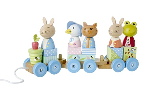 Peter Rabbit Wooden Train Pull Along Toy - Push and Pull Stacking Toys, 1 Year Olds, Toddler - Puzzle Shapes, Early Development Activity Toys - Official Licensed Peter Rabbit Gifts by Orange Tree Toys