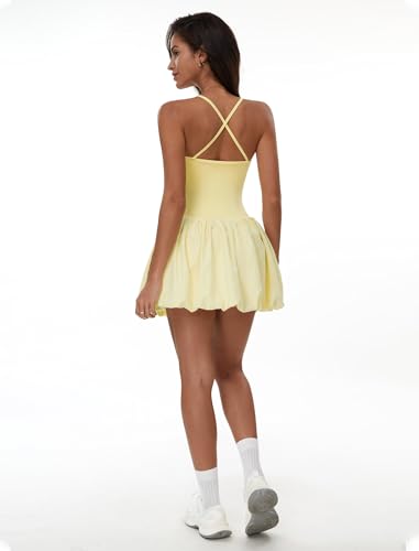 Womens Tennis Golf Dress with Built-in Bra Shorts Backless Square Neck Mini Puffy Skirt Athletic Dresses with Pockets4