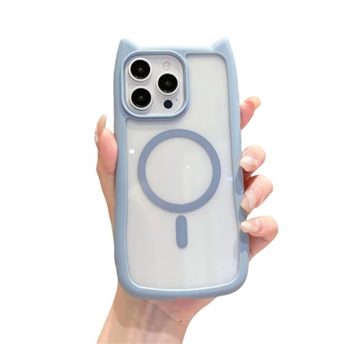 Custodia per iPhone 16 Pro Max con orecchie di gatto compatibile con Mag-Safe trasparente custodia protettiva e antigraffio per 16 Pro Max tpu blu