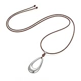 keekingdom Open Teardrop Hollow Pendant Long Cord Necklace (Silver)