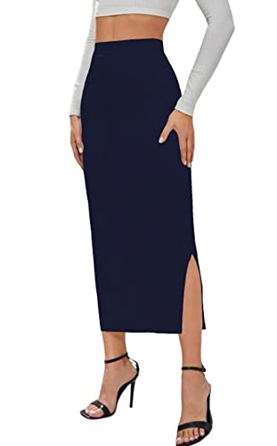 Image of Dream Beauty Fashion Casual Polyester Blend with Side Slit Black Skirt /Petticoat /Shapewear (Venue Skirt-1P)