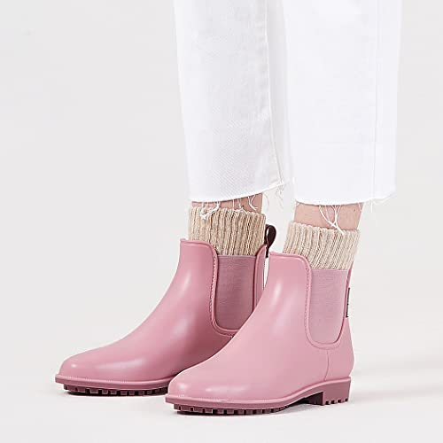 Planone Short rain boots for women and waterproof size 8 garden shoes，anti-slipping chelsea rainboots for ladies with comfortable insoles，stylish light ankle rain shoes and matte outdoor work shoes - Thumbnail 4