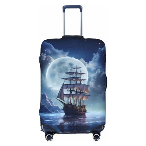 VOSERY Travel Luggage Cover - Blue-Purple Moon Sky Sailboat Washable Suitcase Covers Protector Fits 18-32 Inch Luggage