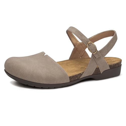 Image of PARTY Closed Toe Sandals Women, Barefoot Arch Support Flat Sandals for Office Work and Travel with Comfortable Cork Footbed