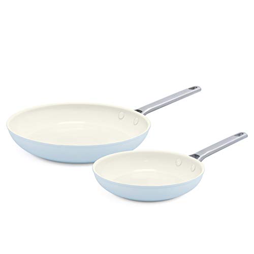 GreenPan Padova Hard Anodized Healthy Ceramic Nonstick, 8' and 10' Frying Pan Skillet Set, PFAS-Free, Dishwasher Safe, Light Blue