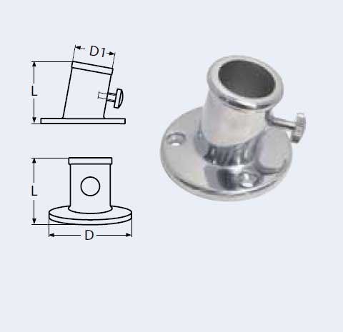 Base empotrable de acero inoxidable AISI 304 para mástiles de 26mm