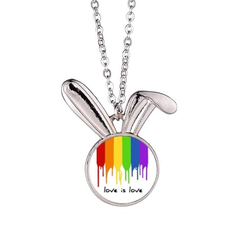 Collier lapin arc-en-ciel Love is Love LGBT pendentif fierté Pride bijou unisexe tendance