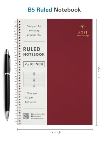 Image of DOODLE B5 Spiral Notebook Set of 5 | 7 x 10 Inch Large Ruled Notebooks | 160 Lined Pages, 80 GSM Thick Paper | Soft Cover Journal for Study, Office, Work & Note Taking (AXIS)