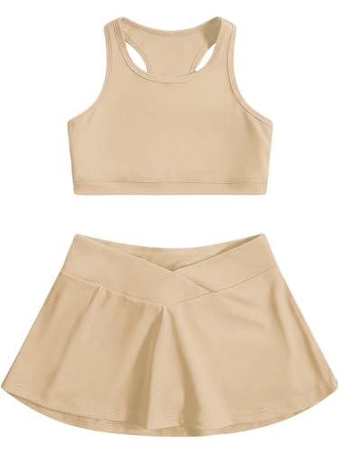 Image of SOLY HUX Toddler Girl's 2 Piece Workout Outfits Lightweight Crop Tank Tops and Skort Athletic Set
