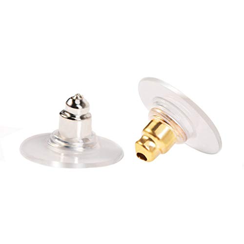 ULTNICE 100pcs Earring Safety Backs Bullet Clutch Earring Backs with Pad (Silver+Gold)