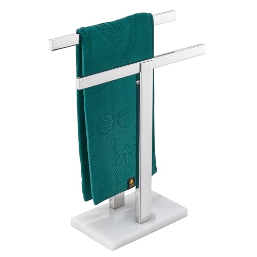 Image of KOKOSIRI Hand Towel Holder Stand Towel Rack with Marble Base, Bathroom Kitchen Vanity Polished Stainless Steel Towel Bar 15.7'' Height THS0001-SM-CH