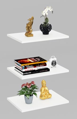 Image of Captiver Wooden Wall Mount Display Shelf Rack | 3 Tier Floating Wall Shelf | Multipurpose Wooden Storage & Decor Shelves for Living Room, Bedroom, Bathroom, Kitchen & Office | White | 12 x 30 cm