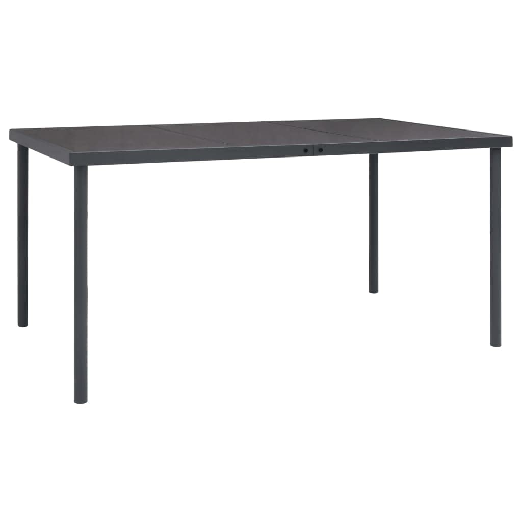 Stół do jadalni na zewnątrz, antracyt, 150 x 90 x 74 cm, ze szklanym blatem, malowane proszkowo stalowe nogi, stabilny stół ogrodowy na taras i do ogrodu, łatwy w pielęgnacji wilgotną szmatką