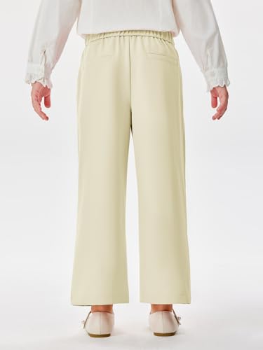 Image of Haloumoning Girls Wide Leg Pants Kids Fashion Elastic Waist Front Button Trousers with Pockets 5-14 Years