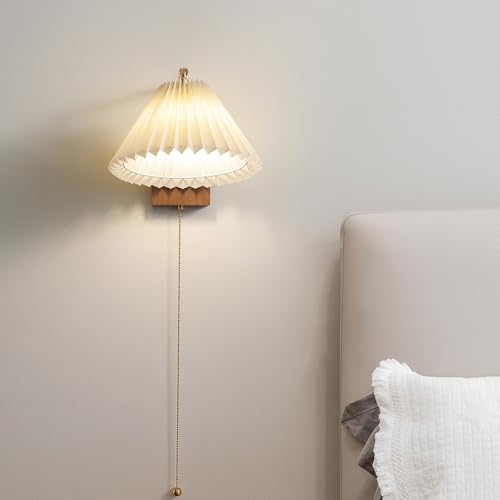 Aplique de pared de latón con interruptor de cadena y madera 4