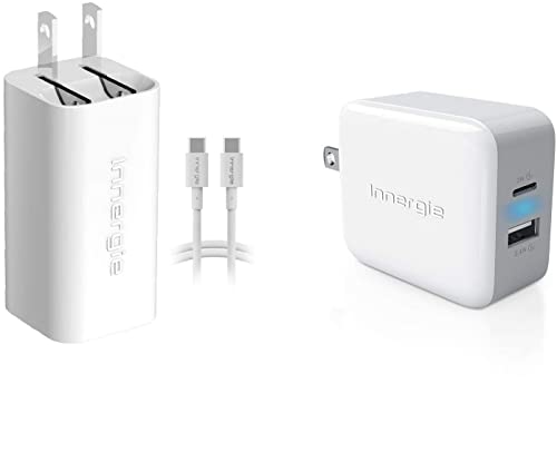 [Bundle Pack: Innergie 60C + Innergie 27M] Innergie 60W USB-C Wall Charger (1.5m USB-C to USB-C Cord Included) and Innergie 27 Watts USB-A/USB-C Dual Ports Wall Charger
