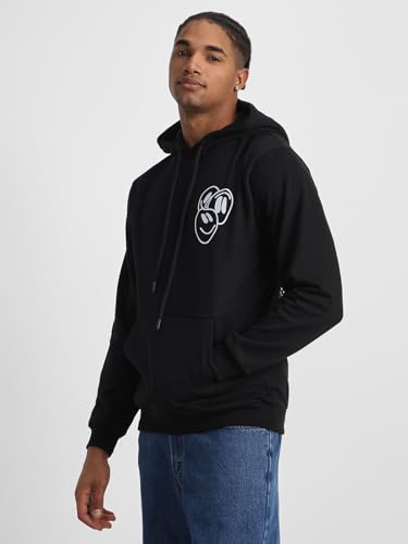 Image of Veirdo Cotton Fleece Regular Fit Hooded Sweatshirt Lastest Back Graphic Printed Winter Hoodies for Men (Available Colors: Marine Green, Marshmellow, Black, SOYA Bean, Orange & Blue)