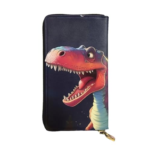 Leather Wallet 7.48 x 4.13 in - Stylish and Durable Wallet for Women with Multiple Compartments and Zipper Design big-mouthed dinosaur Pattern