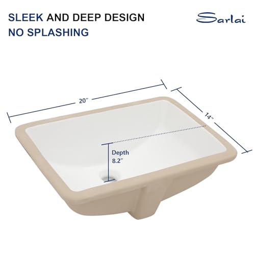 Sarlai Undermount Bathroom Sink White - 19.4 x 13.7 inch Rectangular Undermount Vessel Sink Modern White Ceramic Rectangle Sink, Vanity Sink Art Basin with Overflow, Interior Bowl Size 17.3"x11.6" by Sarlai - Used condition - Image 6