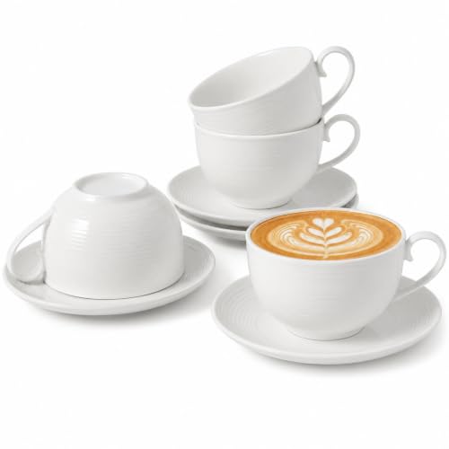 Porcelain Cappuccino Cups with Saucers, 4-Piece Set