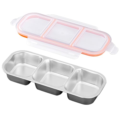 Contenitore per alimenti Bento in acciaio inox con 3 sezioni, coperchio antigoccia e coperchio visibile, ideale per pranzi al sacco, snack e viaggi