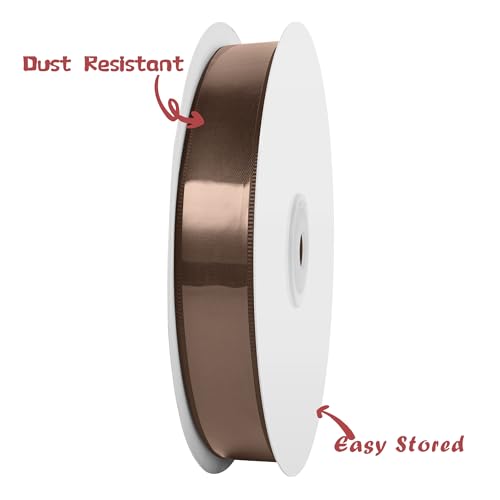 Image of Double Face Brown Satin Ribbon 3 /4 inch x 50 Yards Polyester Material Perfect for Gift Wrapping Weddings Parties Hair Bows Valentine's Day Invitations and Decorations